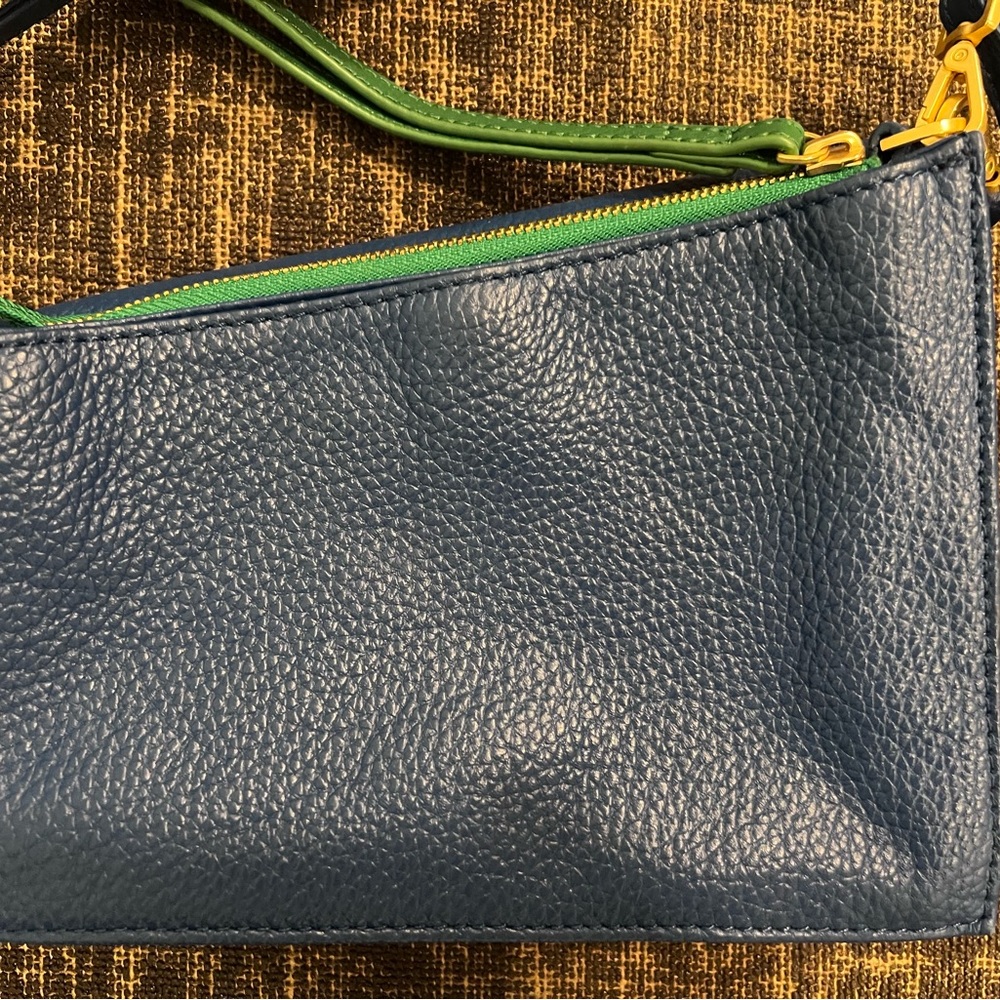 Hammitt Curtis Blue Leather Crossbody with Green Trim and Gold Hardware - Picture 8 of 8